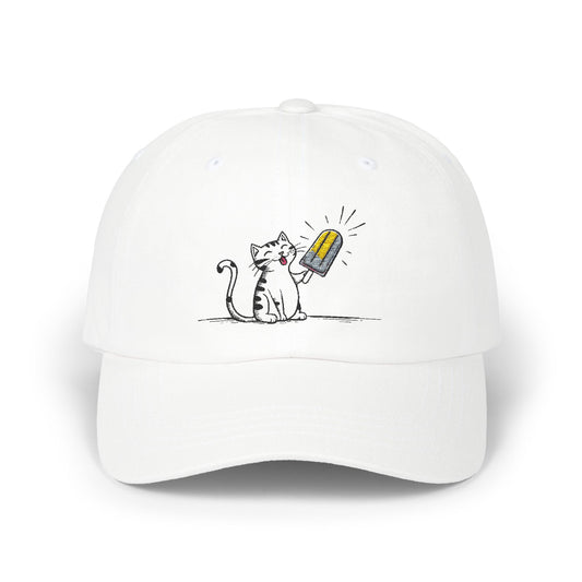 BASK EMBROIDERED DAD CAP | POPSICLE CAT | WHITE